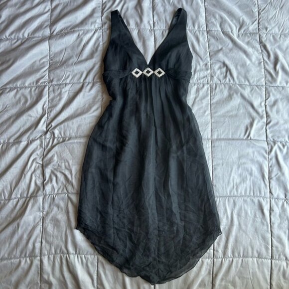 100% Silk Laundry By Shelli Segal Black Mini Dress Rhinestone y2k 6 - Picture 1 of 7
